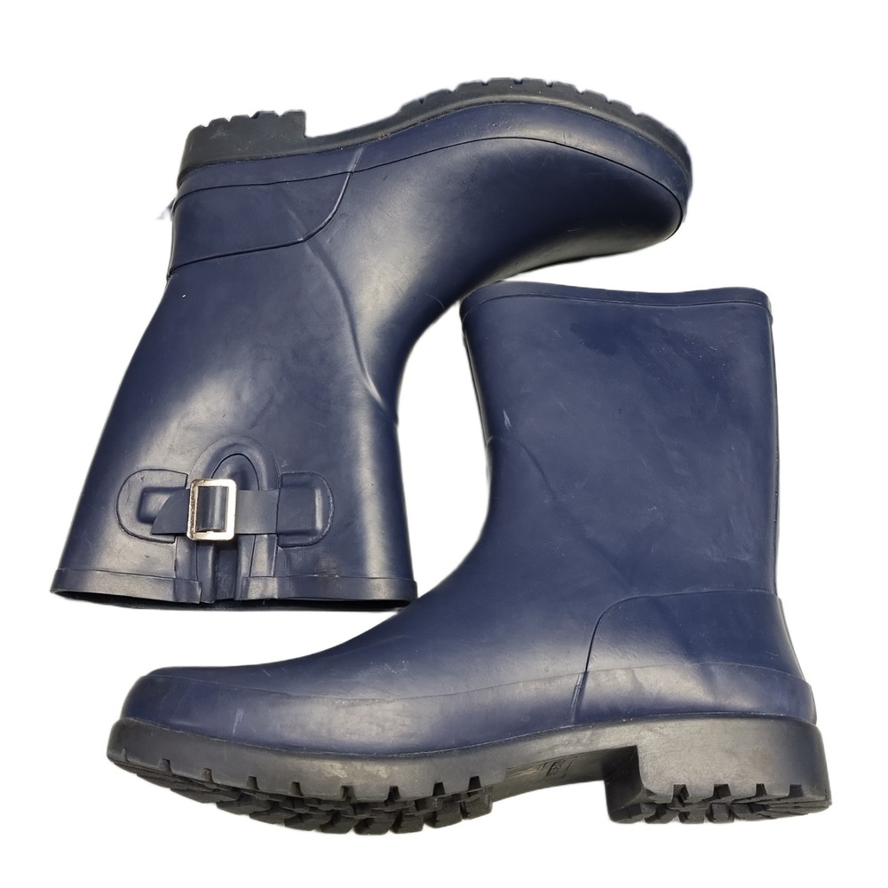 Lands' End Rain Boots Womens US Size 9B Blue Waterproof Mid-Calf Round Toe EUC